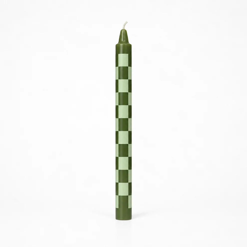 Vela de Candelabro Estampada Damero Cuadros Verde