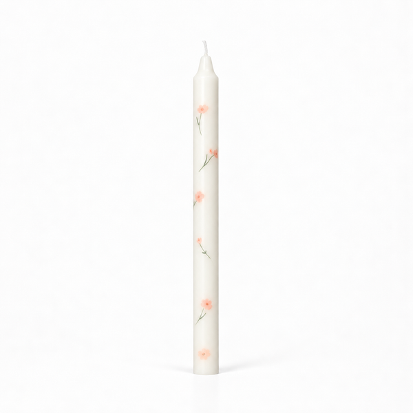 Vela de Candelabro Estampada Blanca Flores Fresa