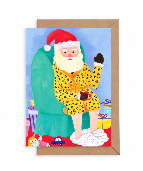 A6 Tarjeta o Postal con Sobre Christmas Papa Noel con Albornoz