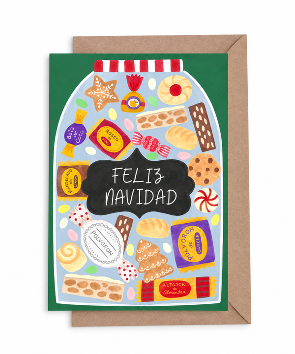 A6 Tarjeta o Postal con Sobre Christmas Tarro Dulces Navideño