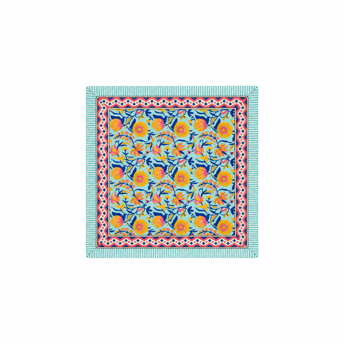 Pañuelo Tela India Azul con Flores Amarillos