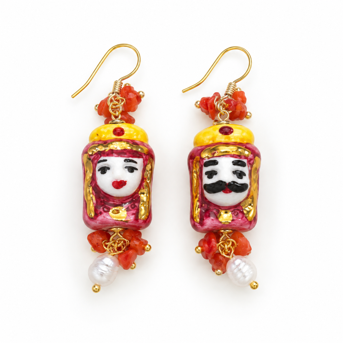 Pendientes Cabezas Cerámica Rosa Corona Amarilla (Copia)