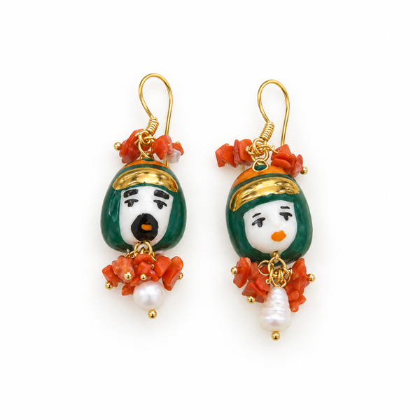 Pendientes Cabezas Cerámica Verde