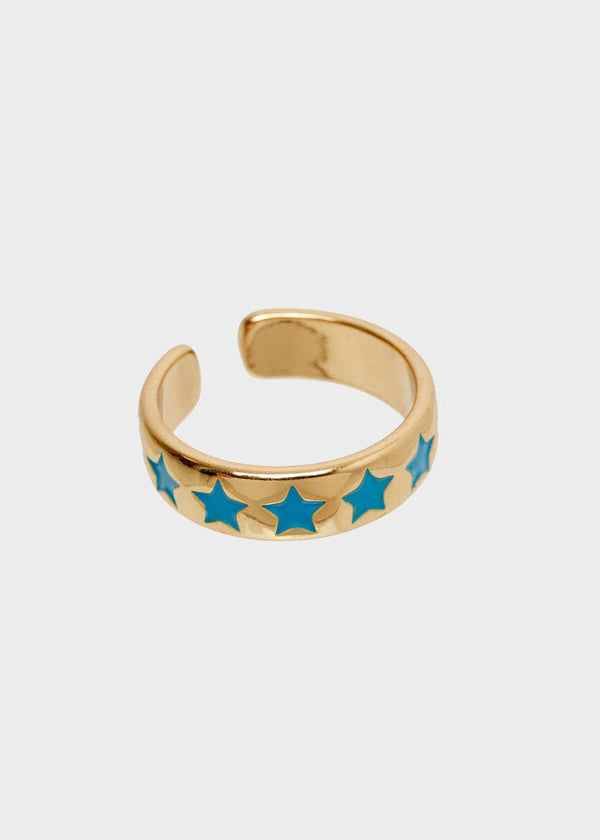 Anillo Ajustable Estrellas Grandes Esmaltado Azul Turquesa