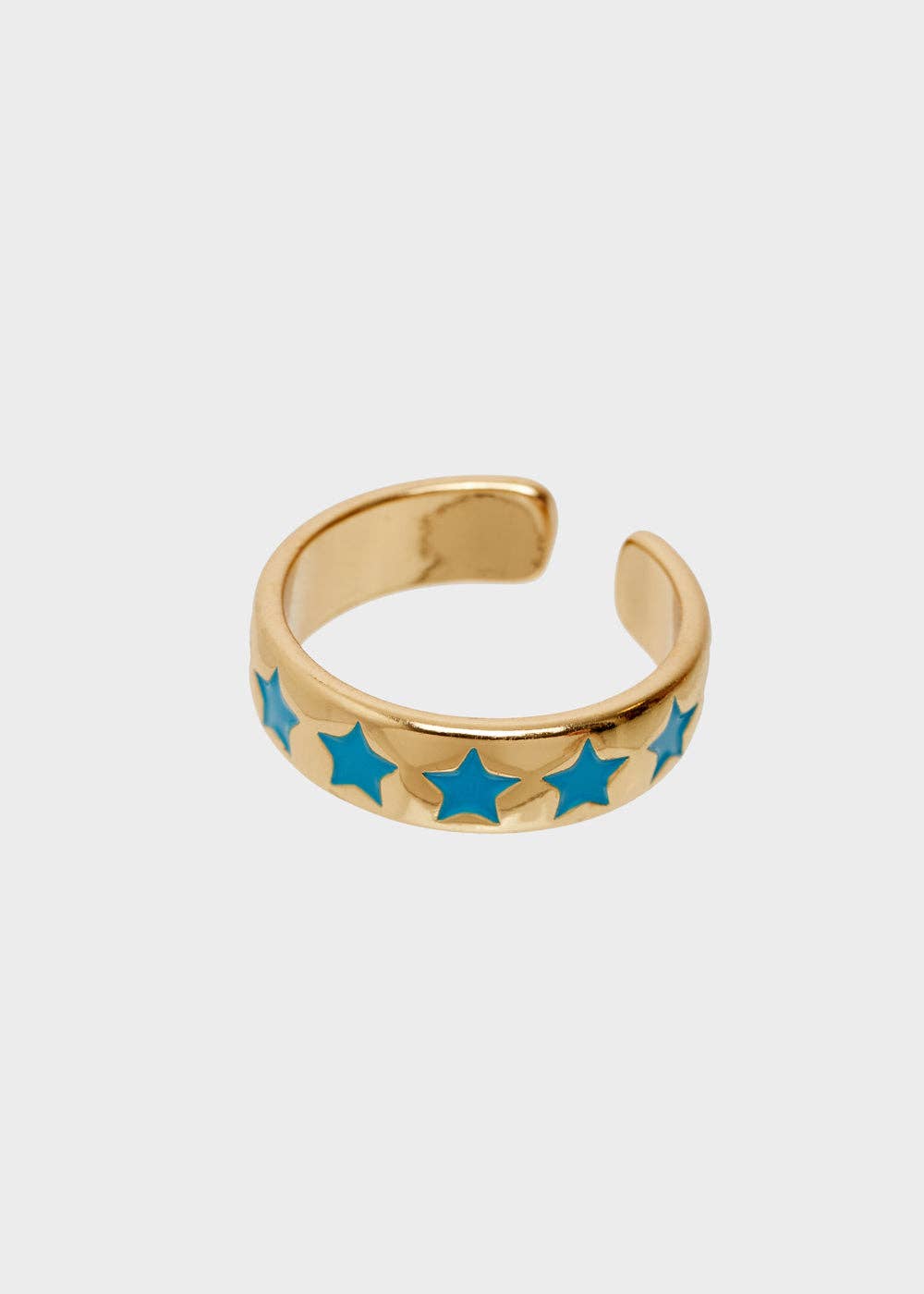 Anillo Ajustable Estrellas Grandes Esmaltado Azul Turquesa