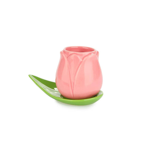 Taza Tulipán Pequeña Rosa + Plato Hoja
