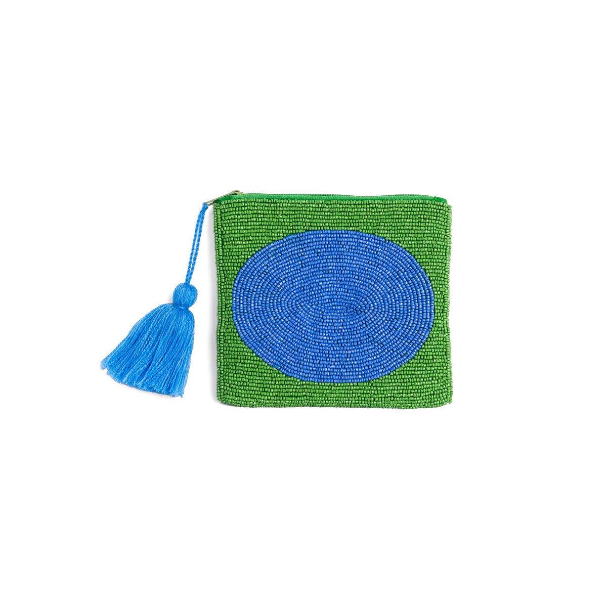 Cartera Monedero Clutch Cuentas Verde Círculo Azul