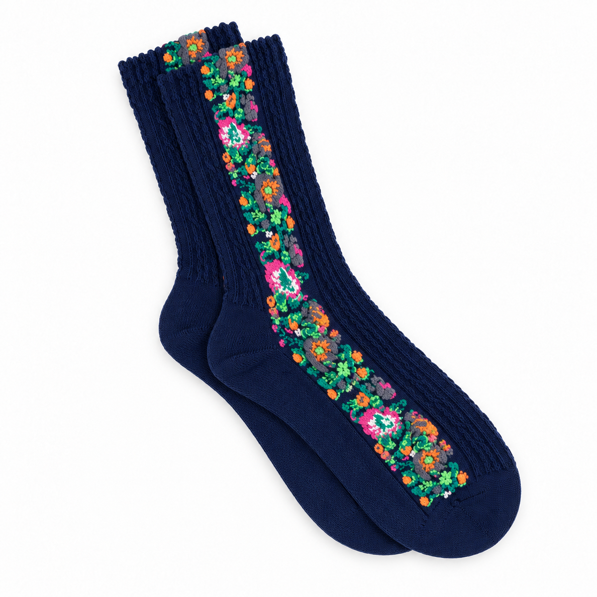 Calcetines flores en franjas azul marino