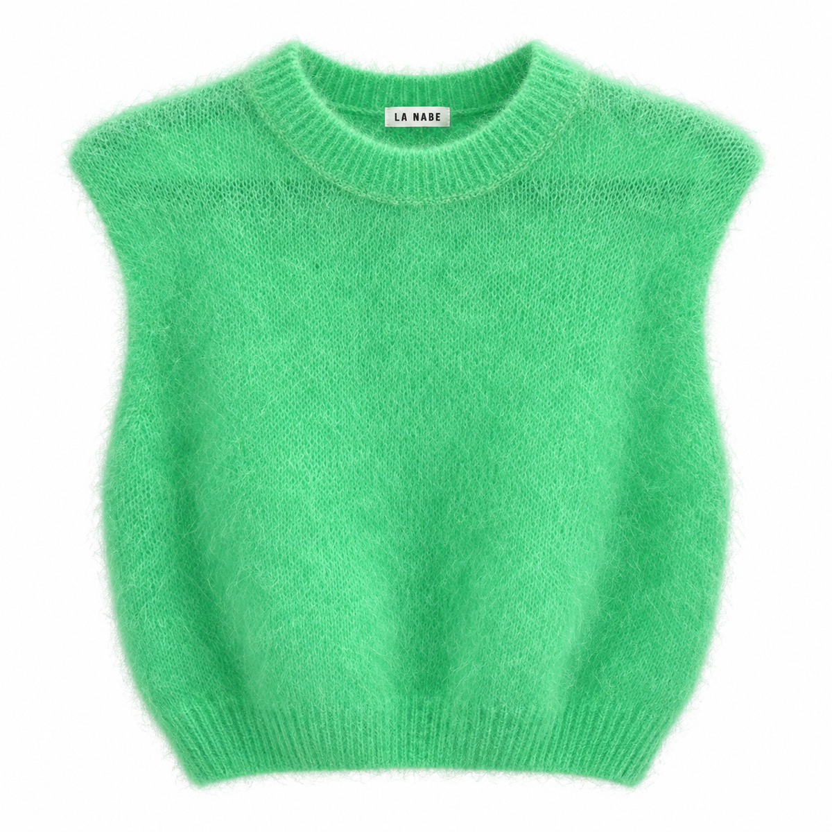 Chaleco mohair verde neón sobre fondo blanco