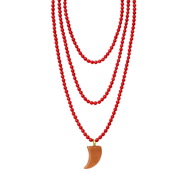 Collar Cuentas Semillas Granate con Cuerno Marrón