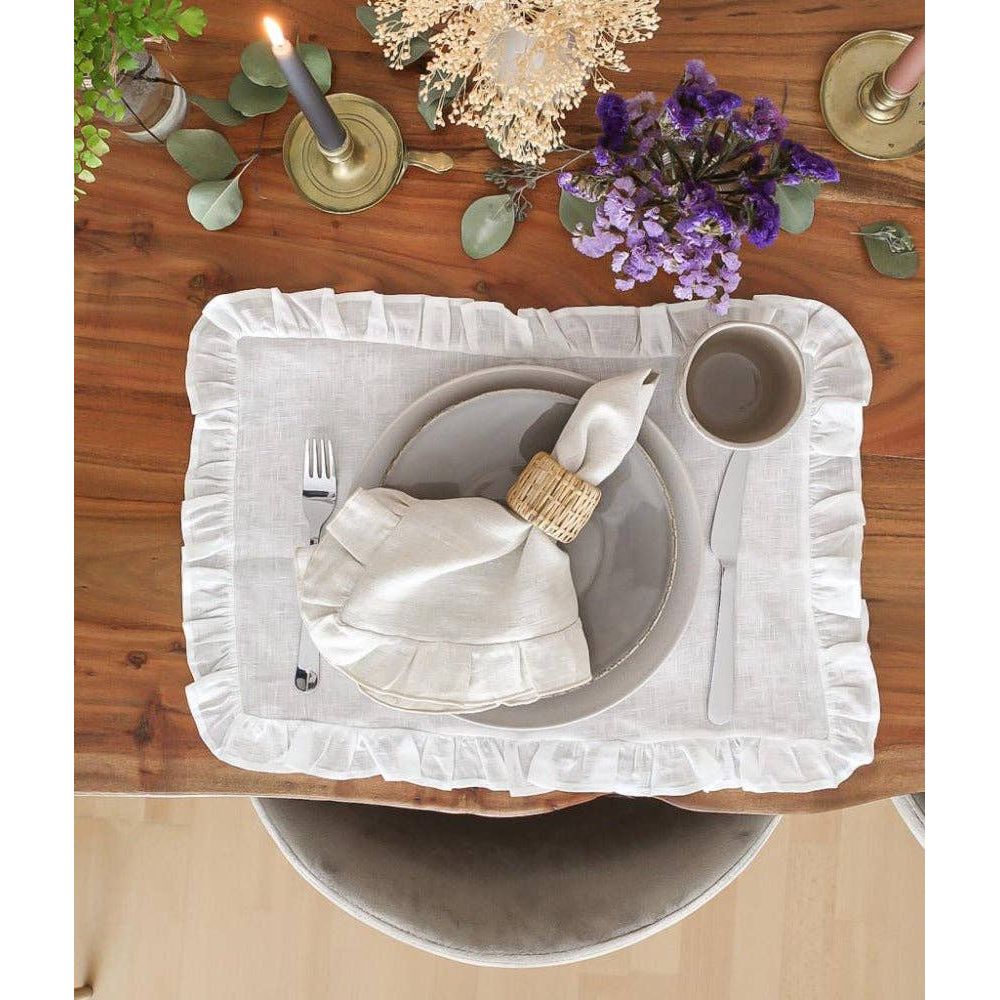 Pack Mantel + Servilleta Individual Volantes Blanco