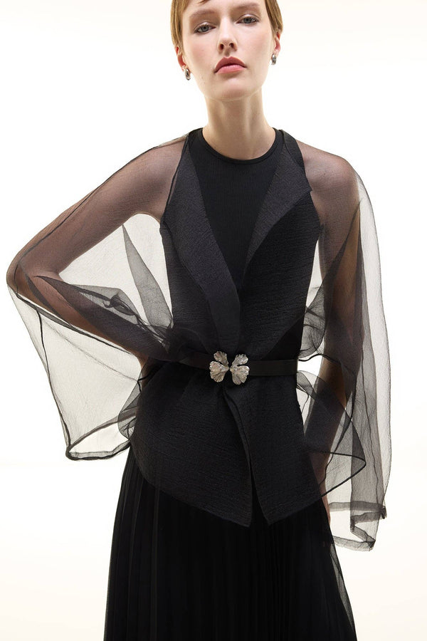 Chaqueta de Organza Negra con Lazo
