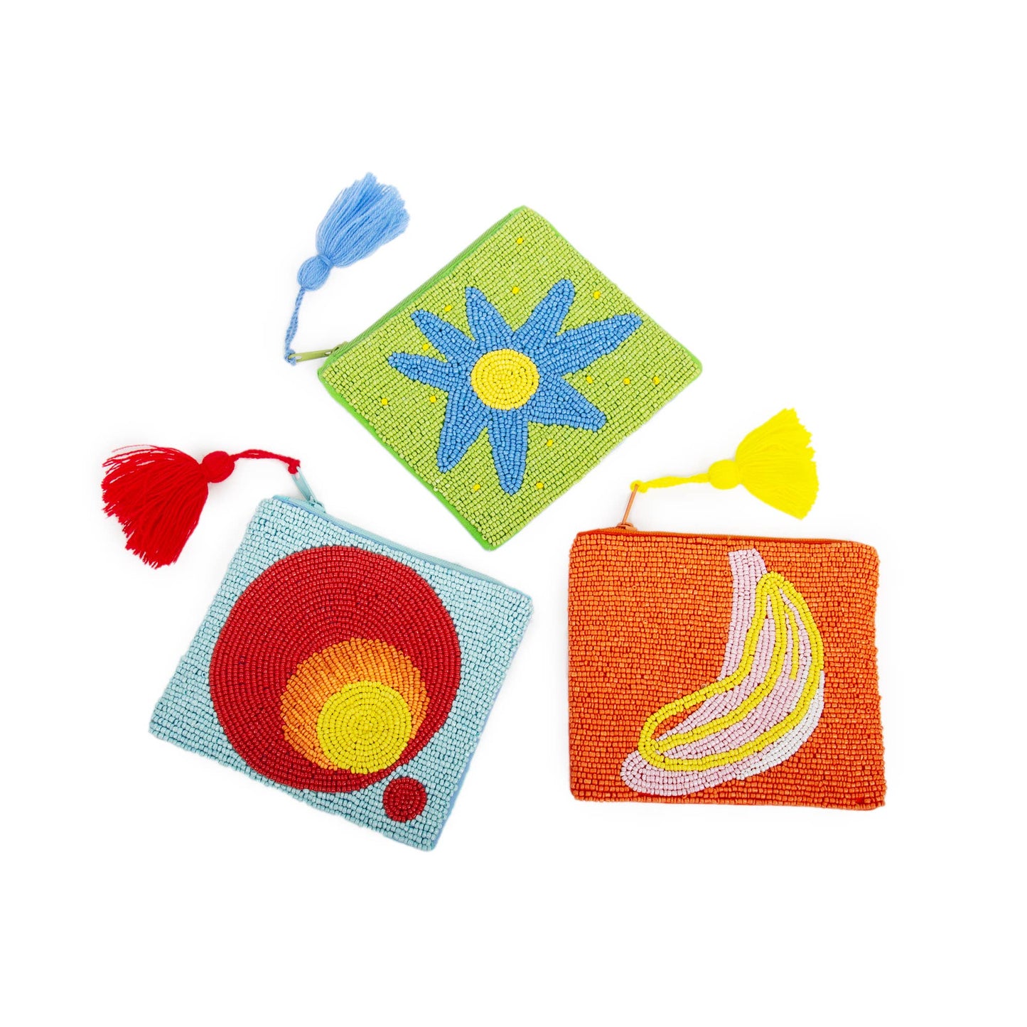 Cartera Monedero Clutch Cuentas Verde Flor Azul