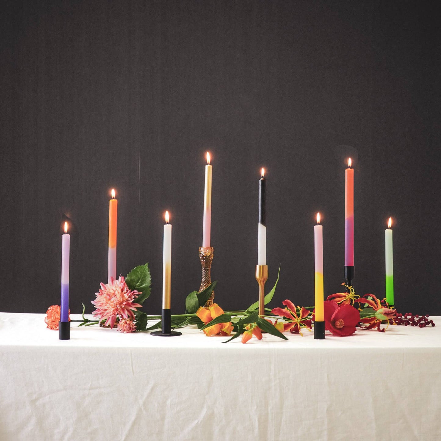 Vela de Candelabro Degradado Fucsia Blanco Naranja