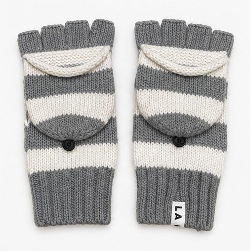 Guantes convertibles de rayas grises