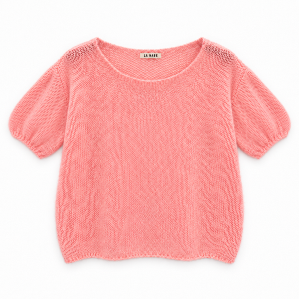 Jersey manga corta mohair manga abullonada Rosa