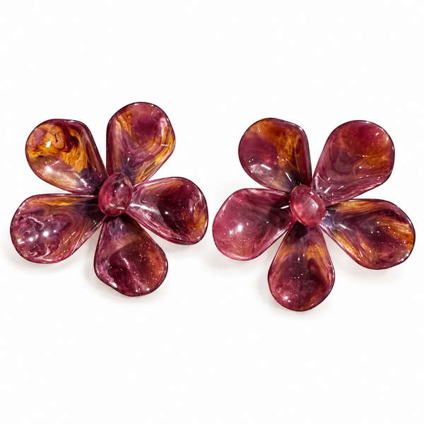 Pendiente Maxi Flor Resina Morado