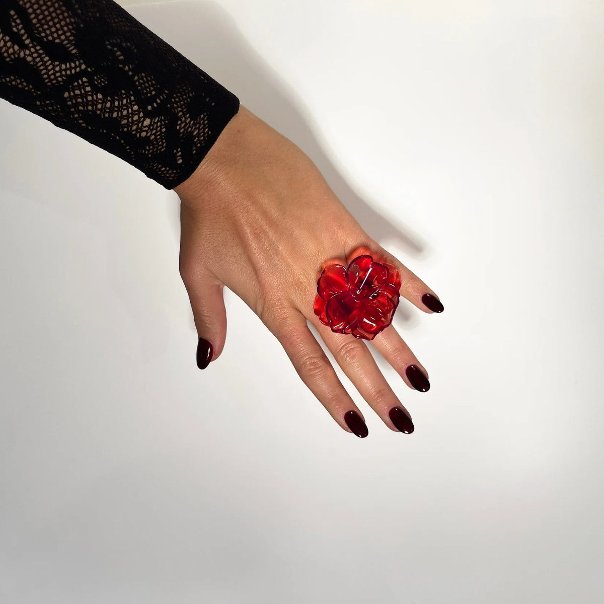 Mini Anillo Flor Magnolia Escarlata Rojo