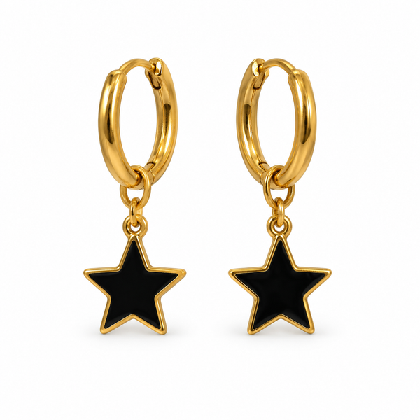 Mini Pendientes Estrella Negra Plana — par sobre fondo blanco