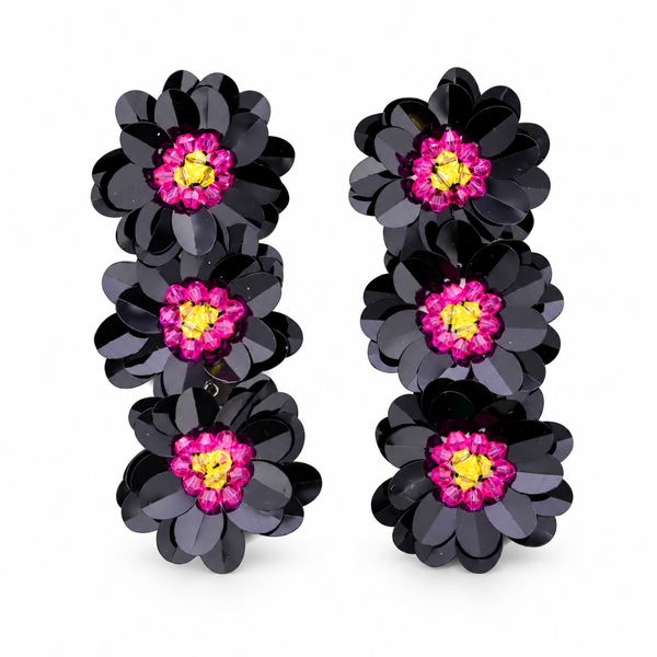 Pendientes Lentejuelas en Triple Flor Negro — foto de estudio