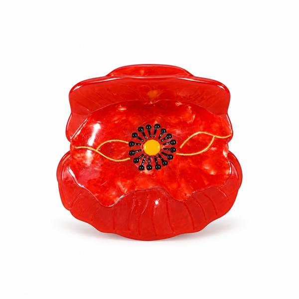 Pinza de Pelo Flor Amapola Rojo — foto frontal de estudio sobre blanco