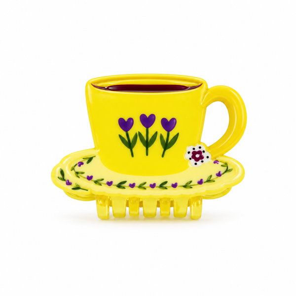 Pinza de Pelo Taza Té Amarillo — foto frontal cuadrada de estudio