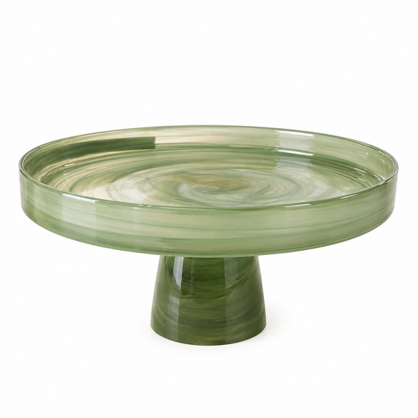 Plato Tartera Frutero Vidrio Soplado Verde Marmoleado