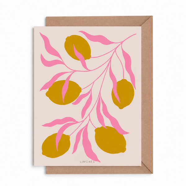 Postal Limones con sobre kraft sobre fondo blanco
