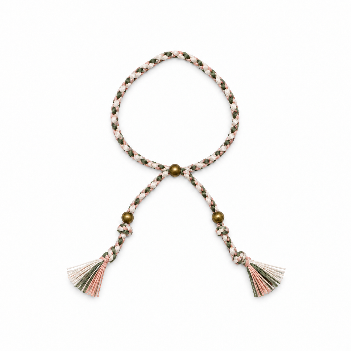Pulsera étnica trenzada cuerda Verde y rosa claro