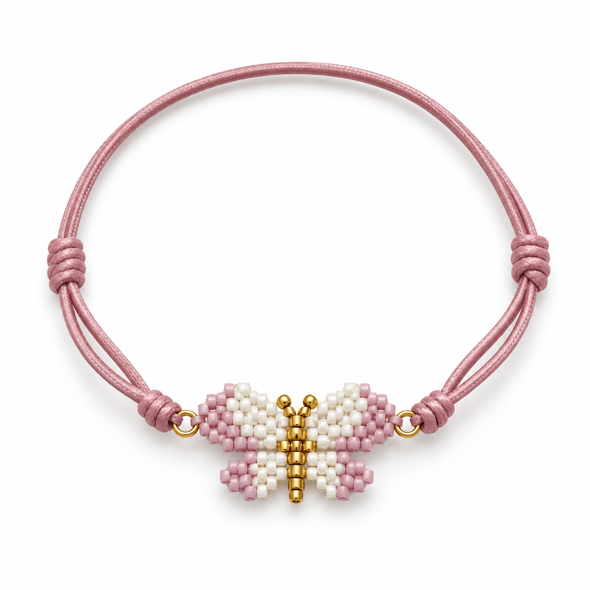 Pulsera Elástica Miyuki Libélula Rosa — fondo blanco