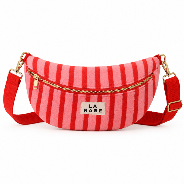 Riñonera Toalla Rayas Rosa y Rojo