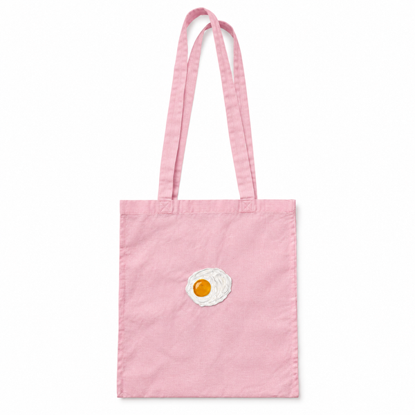 Tote bag Rosa con 1 huevos fritos en relieve sobre fondo blanco