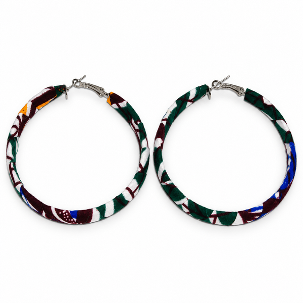 Pendientes Tela Wax Africana Redondo Verde Azul Mostaza y Marrón