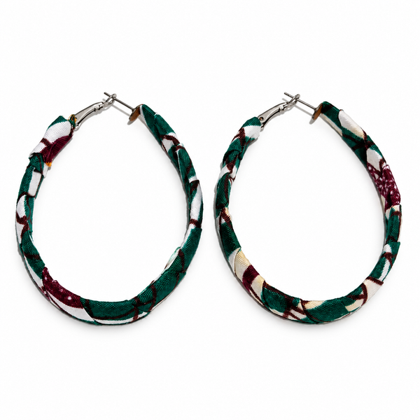 Pendientes Tela Wax Africana Ovalado Verde Marrón y Blanco
