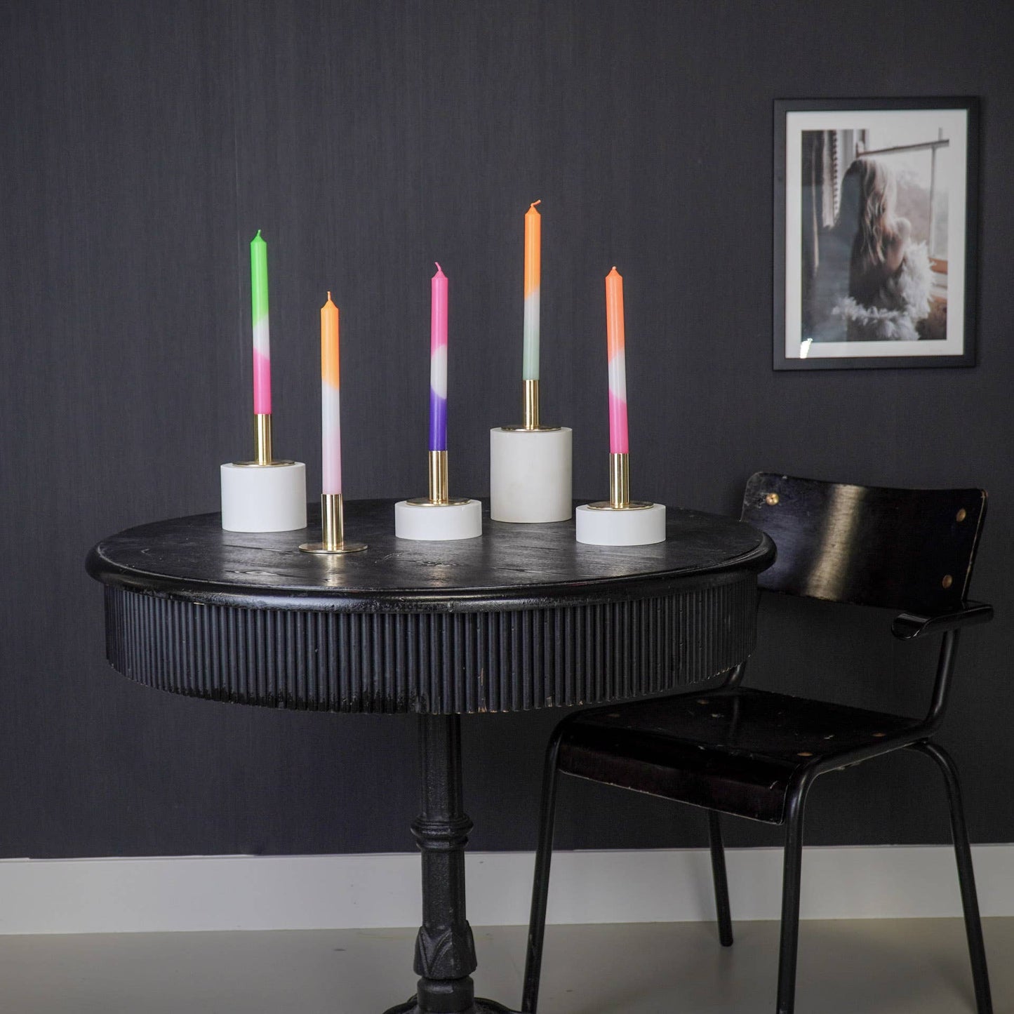 Vela de Candelabro Degradado Fucsia Blanco Verde