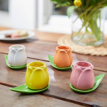 Taza Tulipán Pequeña Blanca + Plato Hojita