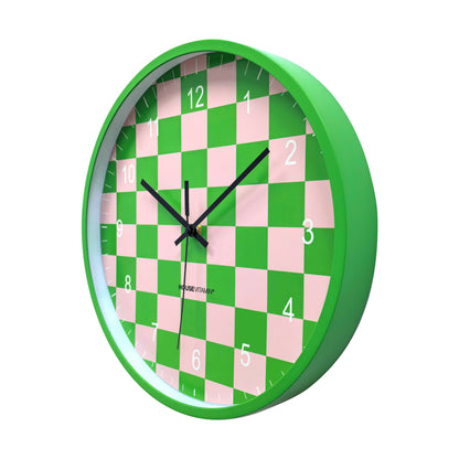 Reloj - Reloj de Pared - Patrón de Bloques - Verde/Rosa - 34x4x34cm