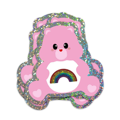 Etiqueta brillante Care Bear enviando arcoíris