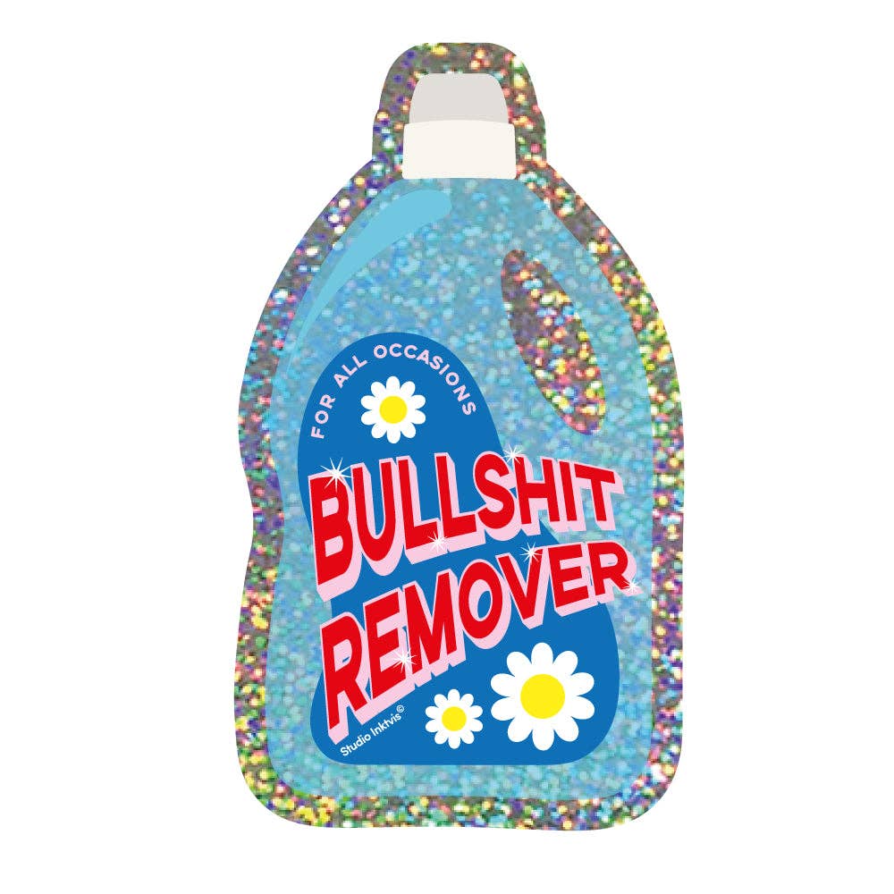 Pegatina brillante Bullshit Remover en forma de detergente
