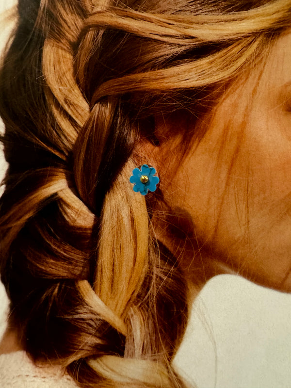 Mini Pendientes Flor Imitación Nácar Azul Turquesa