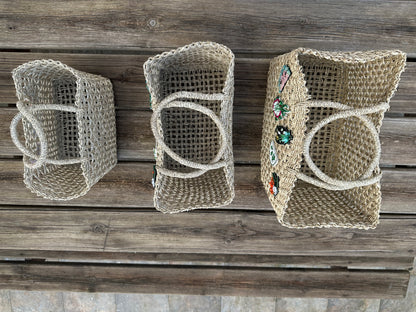 Bolso Capazo Cubo de Mano con Frutas de Predería M Natural Beige