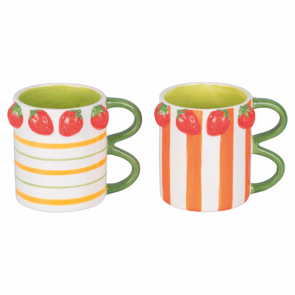 Taza Rayas Verticales Rayas Blanca y Naranja con Asa Doble Fresa