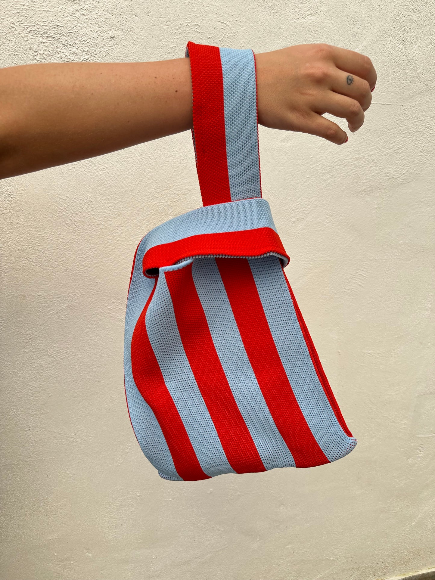Bolso Japonés Rayas Grande Azul Claro Rojo