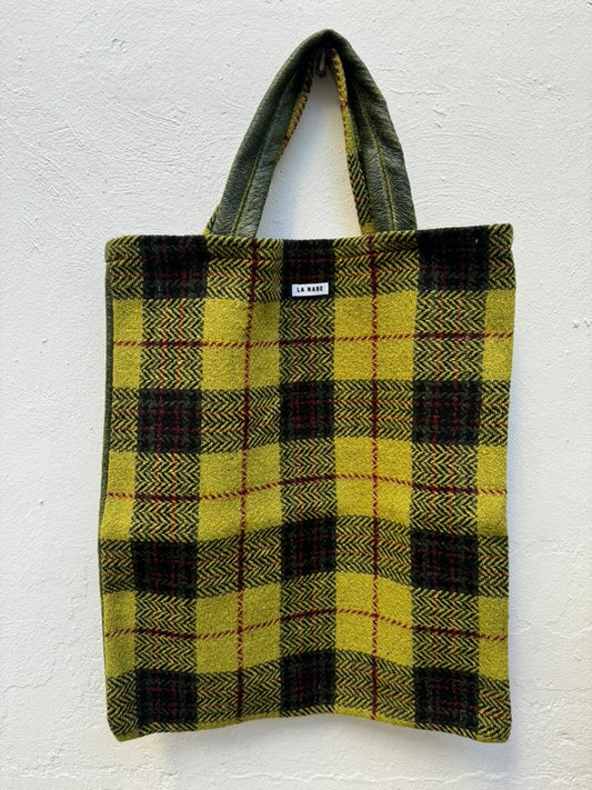 Bolsa Bolsa Shopper de compras de cuadros amarillos en tela de manta