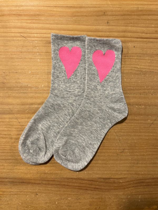 Calcetines Gris Corazón Rosa