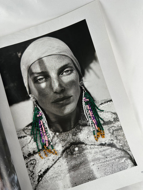 Pendientes Cuentas Pez Verde Morado Rosa Marrón