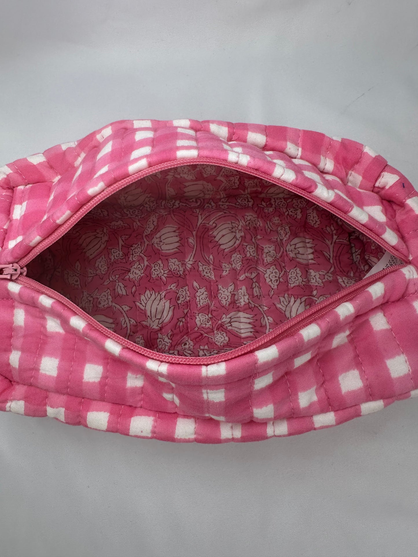 Neceser Cuadros Vichy Rosa Fucsia y Blanco Pequeño