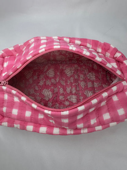 Neceser Cuadros Vichy Rosa Fucsia y Blanco Pequeño