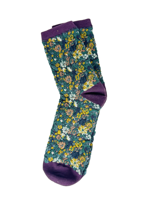 Calcetines Mujer Flores Fruncidas Morado