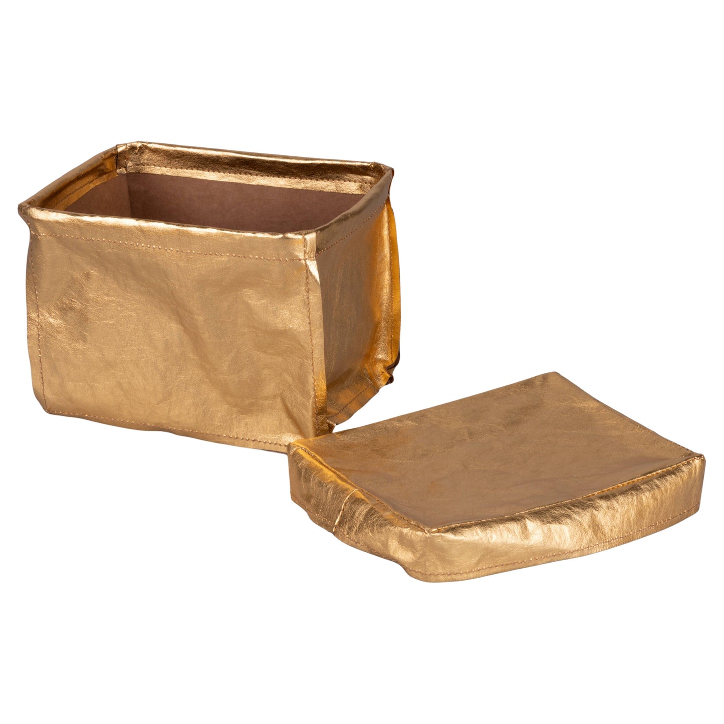 Cesta o Caja con Tapa Rectangular Cubo Dorada Grande
